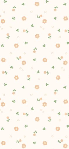 a white wallpaper with orange flowers and green leaves on the bottom half of it