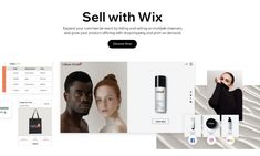 an image of a website page with multiple products on it and the words sell with wix