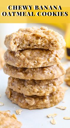 chewy banana oatmeal cookies stacked on top of each other