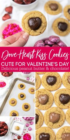 3 Ingredient Dove Heart Kiss Cookies for Valentine’s Day Valentines Day Cookie Recipe, Kiss Cookie Recipe, Chocolate Kiss Cookies, Homemade Peanut Butter Cookies, 3 Ingredient Desserts, Dove Chocolate, Peanut Butter Cookie Dough, Peanut Butter And Chocolate