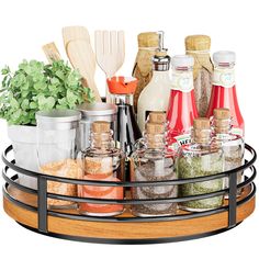 an organized spice rack with spices and herbs