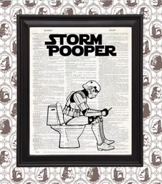 an image of storm pooper sitting on the toilet dictionary book page art print