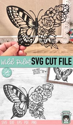 the cut file is being used to make a paper butterfly with flowers and butterflies on it