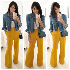 Yellow Pants Outfit, Mustard Yellow Pants, Mustard Outfits, Pants Outfit Work, Capsule Wardrobe Casual, Look Office