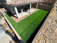 Artificial grass 
Artificial turf 
Synthetic turf 
Synthetic grass Small Yard Turf Ideas, Yard Zen, Backyard Vibes, Desert Backyard, Backyard Renovation, Artificial Grass Installation