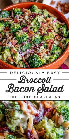 broccoli bacon salad in a bowl with text overlay