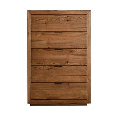 a wooden chest of drawers on a white background