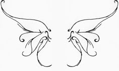 the outline of two wings with swirls on them, one is black and white