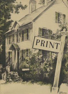 a drawing of a house with a sign that says print