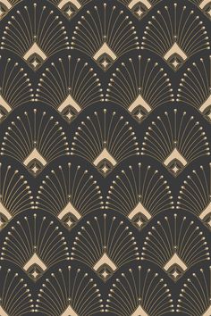 an art deco wallpaper with gold fan shapes