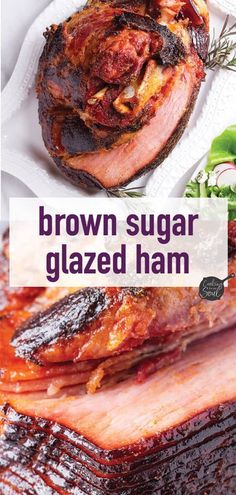 brown sugar glazed ham on a white plate