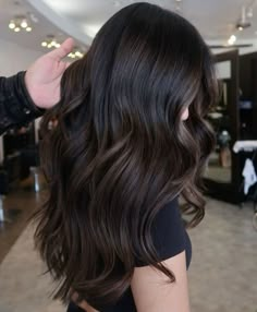 Dark Chocolate Brown Highlights, Dark Brown Almost Black Hair, Lighter Brown Hair Color, Dark Brown Hair Rich, Lighter Brown Hair, Dark Chocolate Hair, Mocha Hair, Black Brown Hair