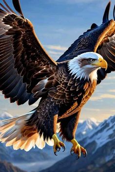 an eagle is flying in the air with its wings spread out and it's talon extended