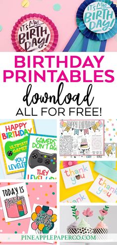 birthday printables for kids and adults with the words happy birthday on it, surrounded by