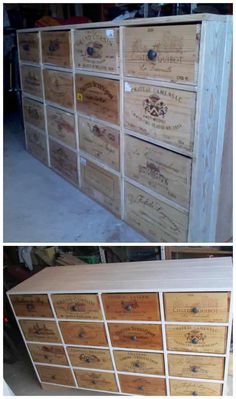 an old dresser is turned into a wine cabinet