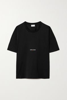 When it comes to style investments, a SAINT LAURENT logo tee will never fail you. This one is made from soft black jersey and has short sleeves, so it's easy to layer. Ysl Tshirt, Saint Laurent T Shirt, Ysl Shirt, Plain Black T Shirt, Saint Laurent Logo, Chanel Fashion Show, Black Jersey, Short Sleeve Pullover, Really Cute Outfits