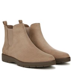 Cool Chelsea boots for women with feel-good comfort and a durable lug sole. Colored Boots, Taupe Fabric, Taupe Boots, Work Shoes Women, Short Leather Boots, Chelsea Ankle Boots, Famous Footwear, Brown Ankle Boots, Pointed Toe Heels