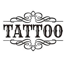 the word tattoo written in black ink on a white background with an ornate frame around it