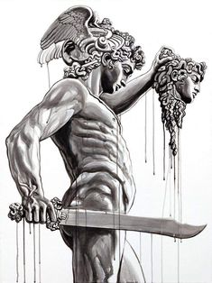 Human Body Tattoo, Atlas Tattoo, Medusa Tattoo Design, Statue Tattoo, Greek Mythology Tattoos, Body Tattoo, Mythology Tattoos, Medusa Tattoo, Greek Tattoos