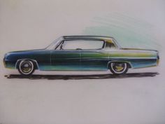 a drawing of a classic car in color