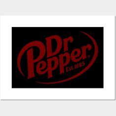 the dr pepper logo is shown in red and black on a black background with white border