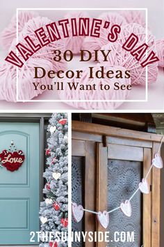 Fresh new festive decorating ideas for Valentine’s day for your home. These simple DIY crafts and ideas are easy to make and easy on the budget, some using dollar store supplies. Outdoor ideas for your front porch and door, 3 dimensional hearts, paper hearts, wreaths, wall decor, garland, bunting, centerpieces and more. More that 30 clever valentines crafts ideas, Valentine’s Day Decorations, heart decorations, diy craft projects. for you to DIY at home.