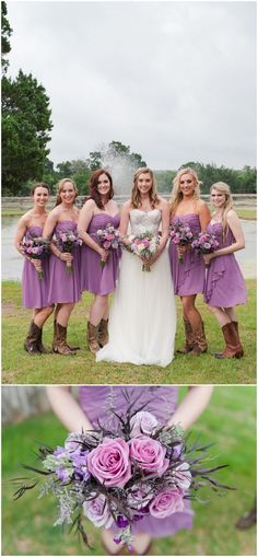 the bride and her bridal party are posing for pictures