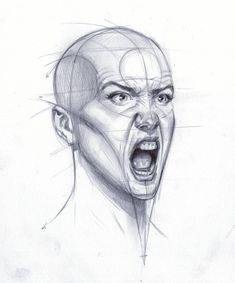 a drawing of a man's head with his mouth open and an angry look on his face