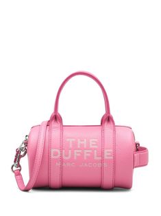 bubblegum pink leather grained texture debossed logo to the front adjustable detachable shoulder strap two top handles flat side handles top zip fastening main compartment Duffle Bag Pink, Mini Leather Bag, Pink Duffle Bag, Mini Duffle Bag, Leather Duffle Bag, Girly Bags, Leather Duffle, Crossbody Tote Bag