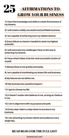 the 25 affirmations to grow your business in five steps, including an info sheet