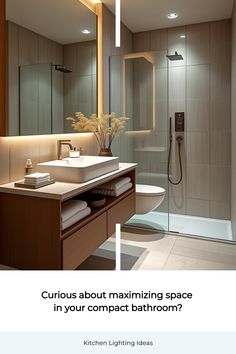 Space-saving small bathroom design with modern fixtures Small Bathroom Inspiration, Compact Bathroom, Large Format Tile, Floating Vanity, Wall Mounted Toilet, Small Bathroom Ideas, Small Bathroom Design, Tiny Bathroom, Clever Storage