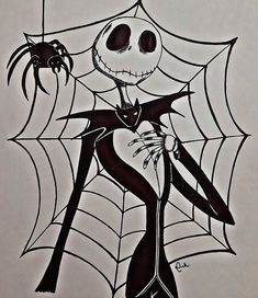 a drawing of jack skellingy holding a spider