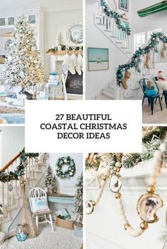 beautiful coastal christmas decor ideas for the living room, dining room and entryway area