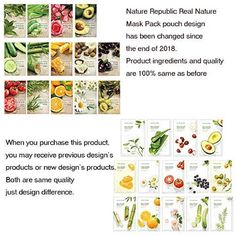 Randomly 10pcs of 13 variety of Nature Republic Real Nature Mask Olive, Orange, Chamomile, Rose, Avocado, Shea Butter, Aloe Vera, Green tea, tomato, Acai Berry, Royal jelly, bamboo, cucumber Size: 10 Count (Pack of 1). Face Mask Peel Off, Nature Mask, Korean Mask, Kids Spa, Spa Night, Real Nature, Skin Care Face Mask, Facial Sheet Mask, Face Sheet Mask