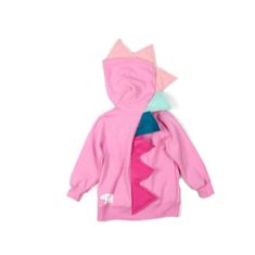 "Girly pink  hoodie for dressup and pretend play. Your little girl will love this pink dinosaur hoodie with cute pink, mint and aqua spikes.  Dino Hoodie is made with a soft Precious Cargo  zip-up hooded jacket with felt spikes stitched down the back. Kids dinosaur hoodie makes a sweet gift for the little one on your list. Handcrafted spikes are sewn on to create a dino dressup costume they'll love. Our comfy dino hoodie costume top is fun for pretend play and equally matched for hanging out.  T Pink Dinosaur Costume, Pink Dinosaur Party Outfit, Girl Dinosaur Costume, Princess Dinosaur, Monster Hoodie Pink, Pink And Green Dino Necklace, Dinosaur Jacket Hoodie, Dino Hoodie, Dinosaur Hoodie