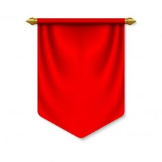 a red banner with gold poles hanging from it's sides on a white background