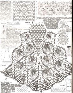 an intricate crochet pattern is shown in black and white, with instructions to make it