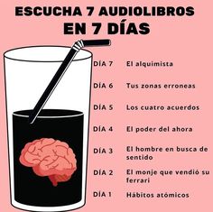 a poster with an image of a brain in a glass and the words, escucha 7 audiolibros en 7 dias