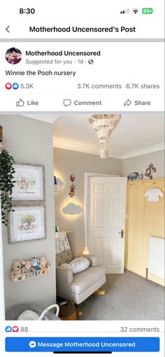 an instagramted photo of someone's bedroom on their facebook page for motherhood uninsposed post