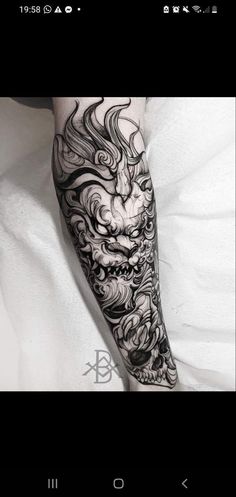 Mangas Tattoo, Oni Tattoo, Foo Dog Tattoo, Animal Sleeve Tattoo, Dragon Sleeve Tattoos, Men Tattoos, Forearm Sleeve Tattoos