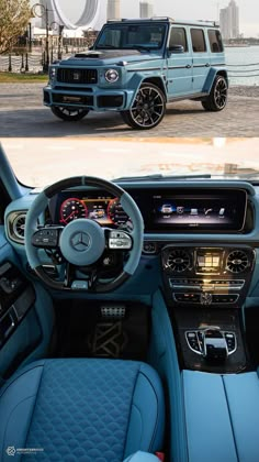 the inside and outside view of a mercedes g class