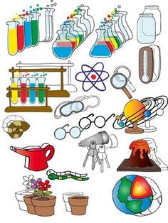 a collection of science related objects including beaks, flasks and other items