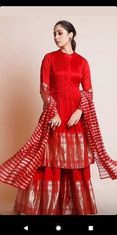 Banarsi Sharara Suit, Latest Dress Patterns Indian Kurti, Lehenga With Long Kurta, Banarsi Suit Design Latest, Sarara Design Latest, Karwachauth Look, Banarasi Dress, Maxi Dress Styles