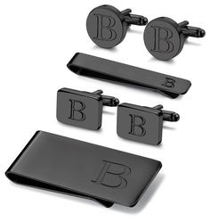 PRICES MAY VARY. 【TRENDY PACK】 6 PCS Set of Modern Style Men's Jewelry, Each Set Includes 2 Pair of Cufflinks, Matching Tie Bar and Money Clip with Engraved Letters. Affordable Price and Quality Workmanship, Great Idea for Wedding - Groomsmen with Matching Jewelry Details. 【HIGH-GRADE MATERIAL】 Built of Quality Copper, Dressy and Durable, Crafted to Stand the Test of Time. High Polish and Strict Plated workmanship, Lasting Color Retention. One by One Checking, Safe and Health to Wear, More Conve Initials Cufflinks For Father's Day Business Occasion, Elegant Rectangular Cufflinks For Father's Day, Elegant Initials Cufflinks For Business, Classic Initials Cufflinks For Personalized Gift, Silver Initials Cufflinks For Business, Initial Cufflinks, Packing Jewelry, Wedding Groomsmen, Black Gift Boxes