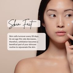 Skin fact! ✨ Skin cells turn over every 28 days. As we age, this rate decreases, therefore, exfoliation becomes a beneficial part of your skincare routine to rejuvenate the skin. Skin Facts, Skin Advice, Skincare Quotes, Skin Clinic, Beauty Skin Care Routine, Skin Tips, Acne Prone Skin, Body Skin, Body Skin Care