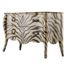 a zebra print dresser with two drawers