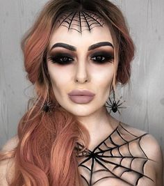 Halloween Spider Makeup, Diy Halloween Nail Art, Spider Lady, Spider Makeup, Halloween Make-up Looks, Halloweenský Makeup, Halloween Hairstyles, Holloween Makeup, Creepy Halloween Makeup