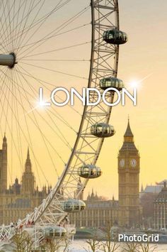 the big ben clock tower towering over the city of london, england with text that reads london