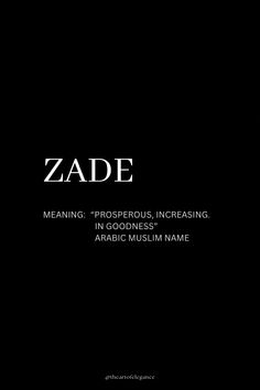 a black book cover with the title zade meaning - prosperous, increasing arabic muslim name