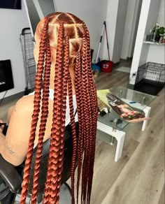 Jumbo Knotless Box Braids Ginger, Ginger Large Knotless Braids, Large Ginger Knotless Braids, Jumbo Box Braids Color, Ginger Braid Hairstyles, Ginger Hairstyles Braids, Copper Hair Braids, Back To School Hairstyles Braids 7th Grade Black, Dark Ginger Braids